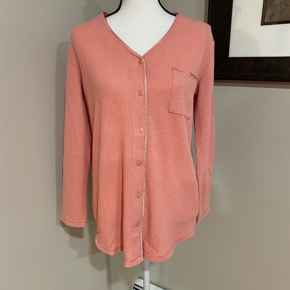 **VICTORIA'S SECRET* Orange x Pink Waffle Knit Pajama Top Size Small - Picture 1 of 5